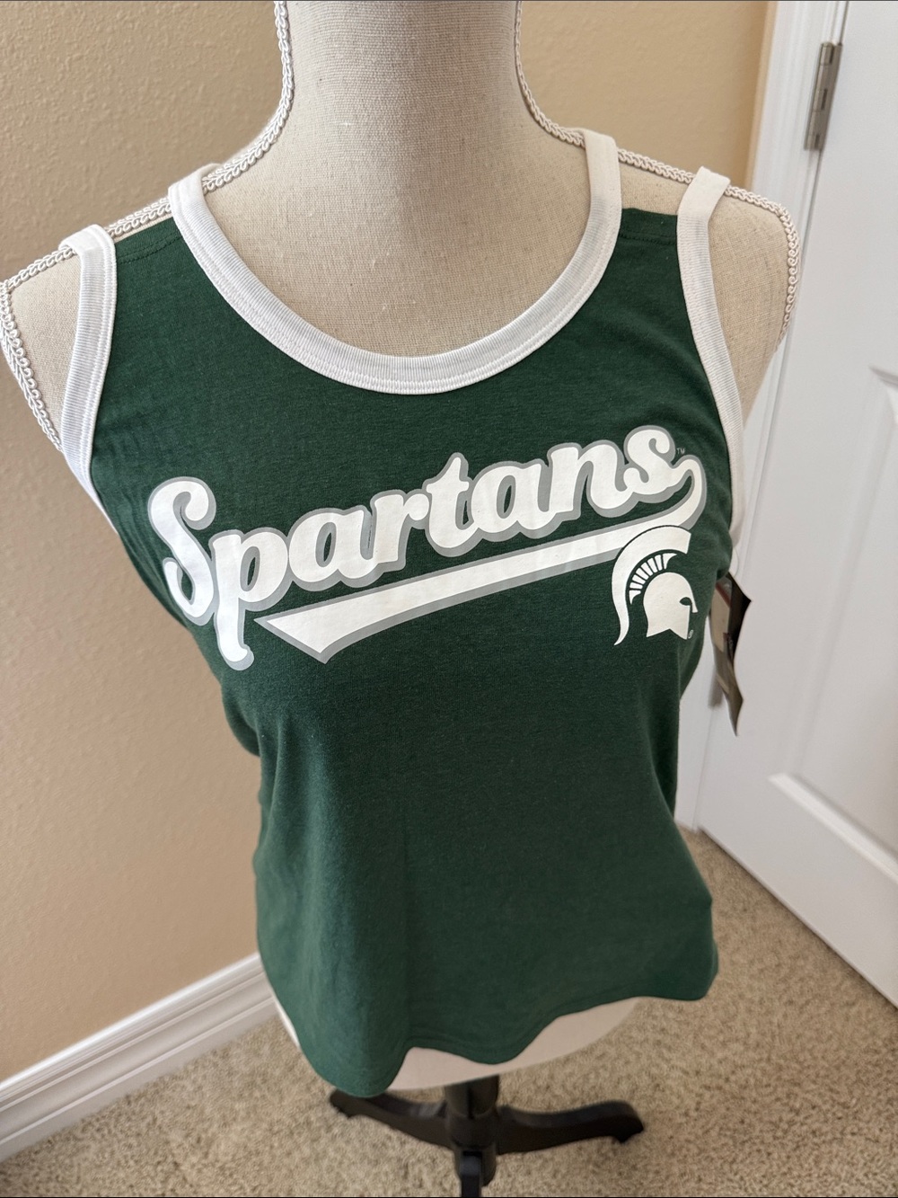 Spartans Green & White Sleeveless Tank Top